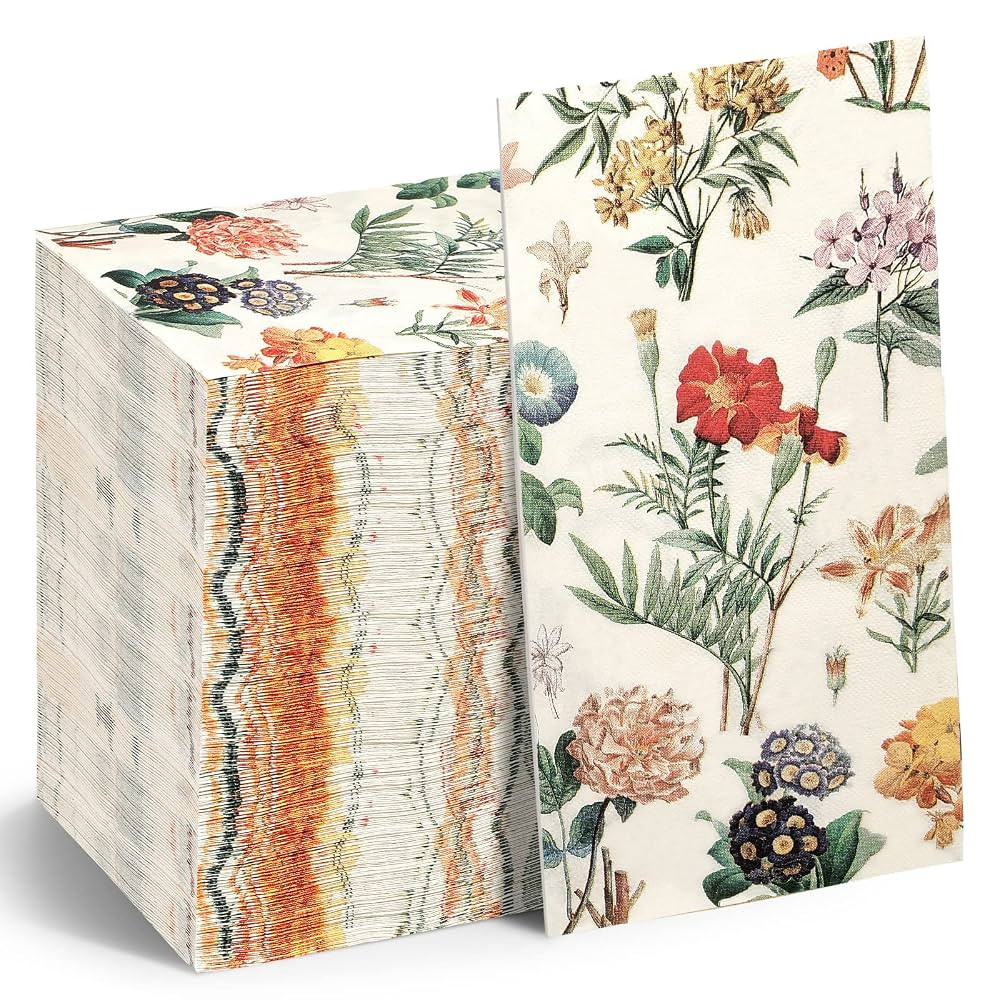 Tatuo Floral Paper Napkins Watercolor Floral Guest Napkins Vintage Wild Flower Disposable Hand To... | Amazon (US)