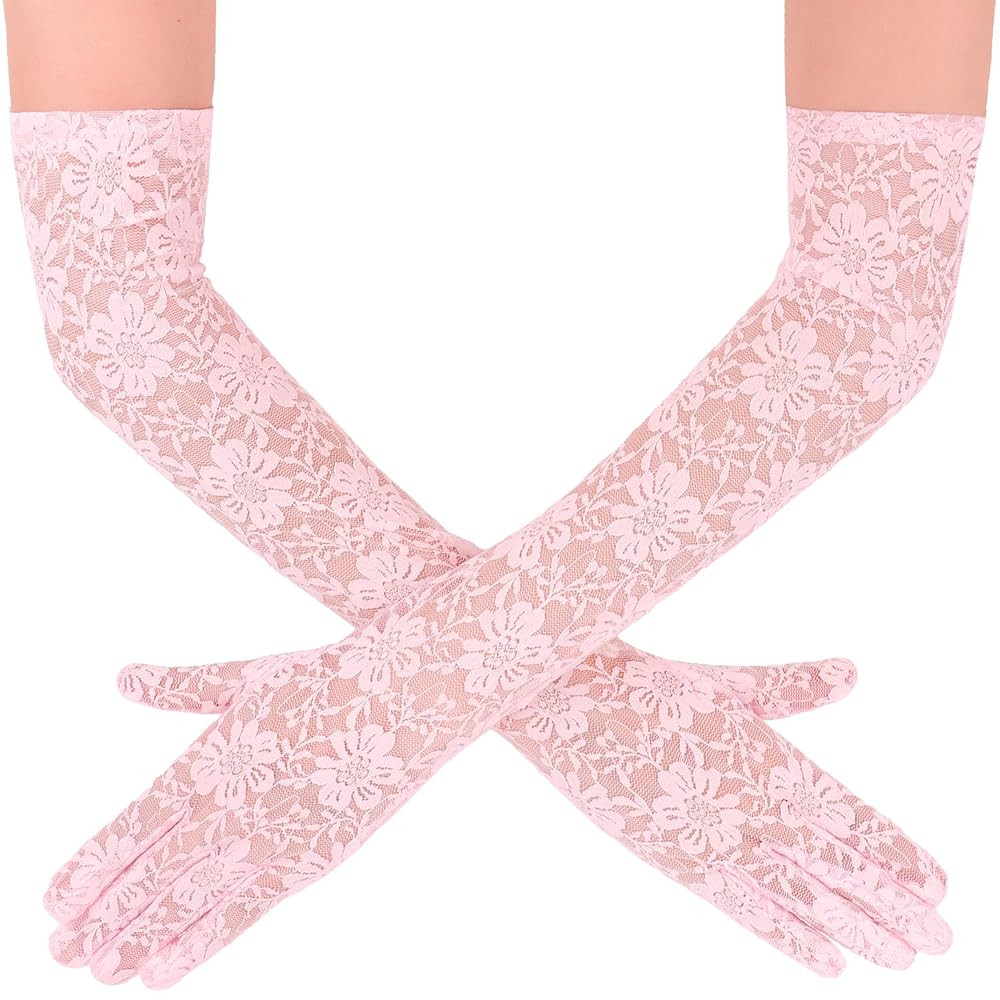 Lace Gloves Women, Tea Party Long Elegant Opera Lace Gloves Costume Floral Pattern Arm Elbow Leng... | Amazon (US)