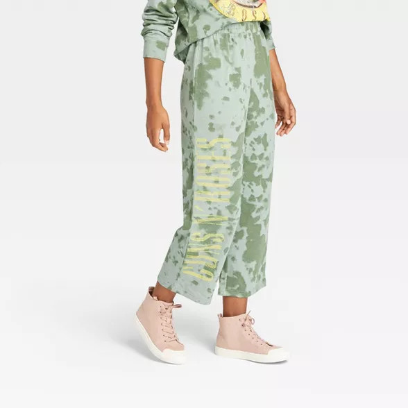 Women's Guns N' Roses Logo Wide Leg Graphic Lounge Pants - Green | Target