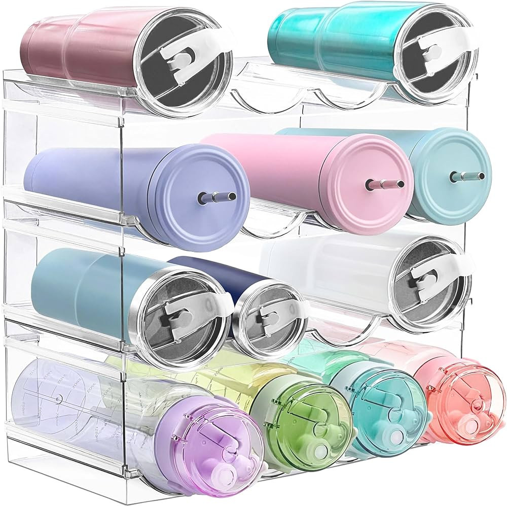 UPGRADE 4 Pack Water Bottle Organizer, Stackable Kitchen Home Pantry Organization and Storage Rac... | Amazon (US)