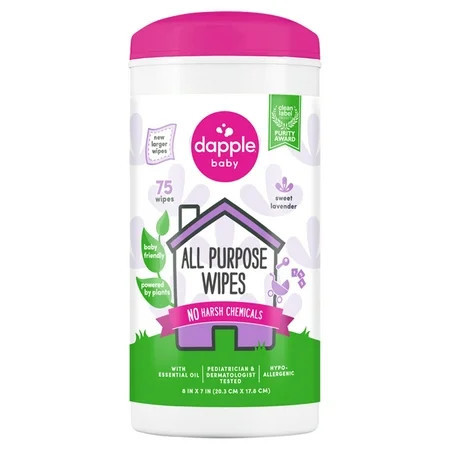 Dapple Baby All-Purpose Cleaning Wipes with Lavender Scent - 75 Plant-Based Wipes | Walmart (US)