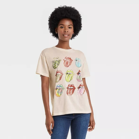 Women's The Rolling Stones Multi Logo Short Sleeve Graphic T-Shirt - Beige | Target
