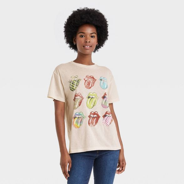 Women's The Rolling Stones Multi Logo Short Sleeve Graphic T-Shirt - Beige | Target