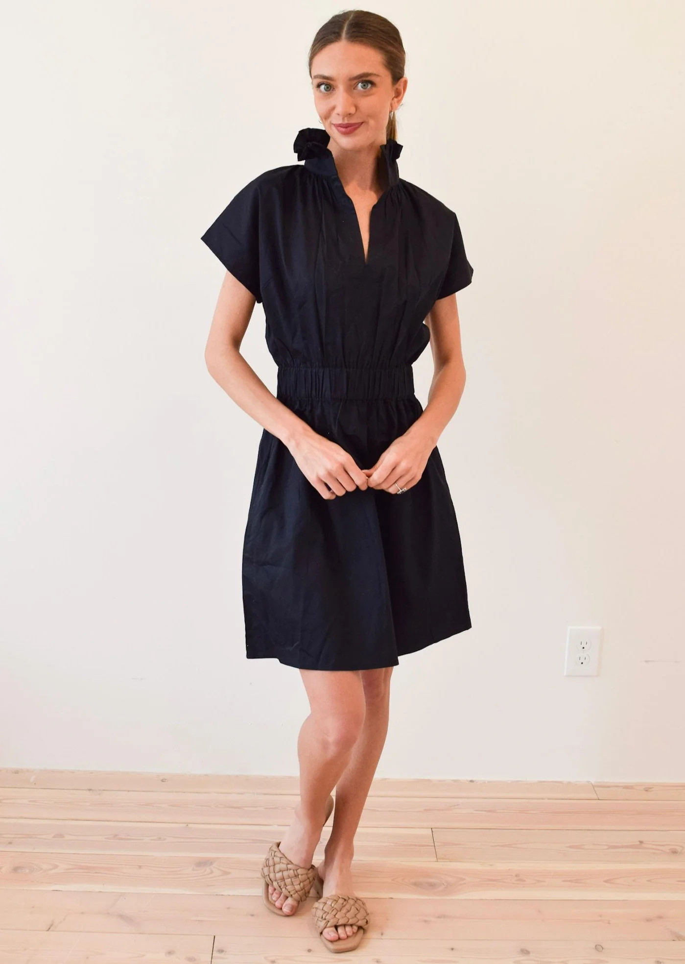 Never A Wallflower | Vicki Elastic Waist Dress Black Poplin | Never A Wallflower