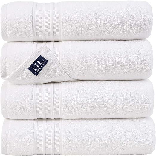 Hammam Linen 100% Cotton 27x54 4 Piece Set Bath Towels White Super Soft, Fluffy, and Absorbent, P... | Amazon (US)