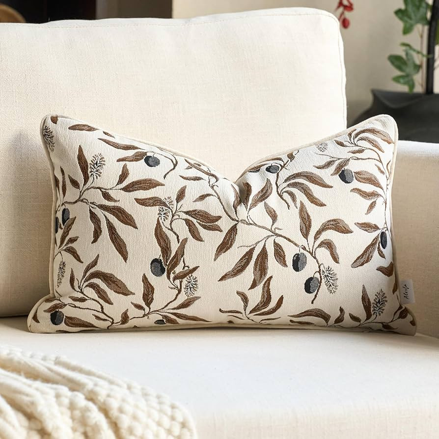 Alerfa Beige Floral Throw Pillow Cover 12 x 20 Inch Rectange Luxury Decorative Lumbar Pillow Cove... | Amazon (US)