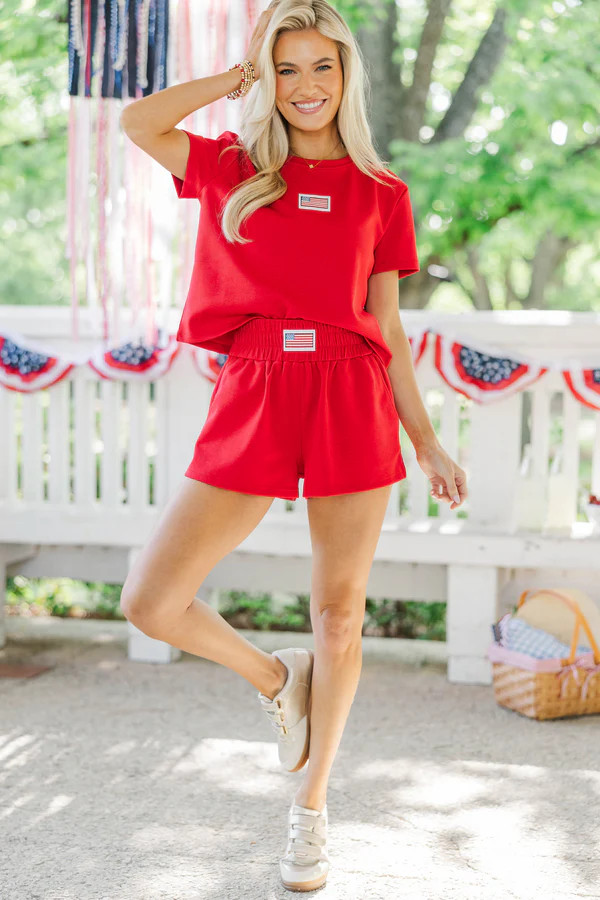 Sweet Freedom Red Flag Patch Shorts | The Mint Julep Boutique