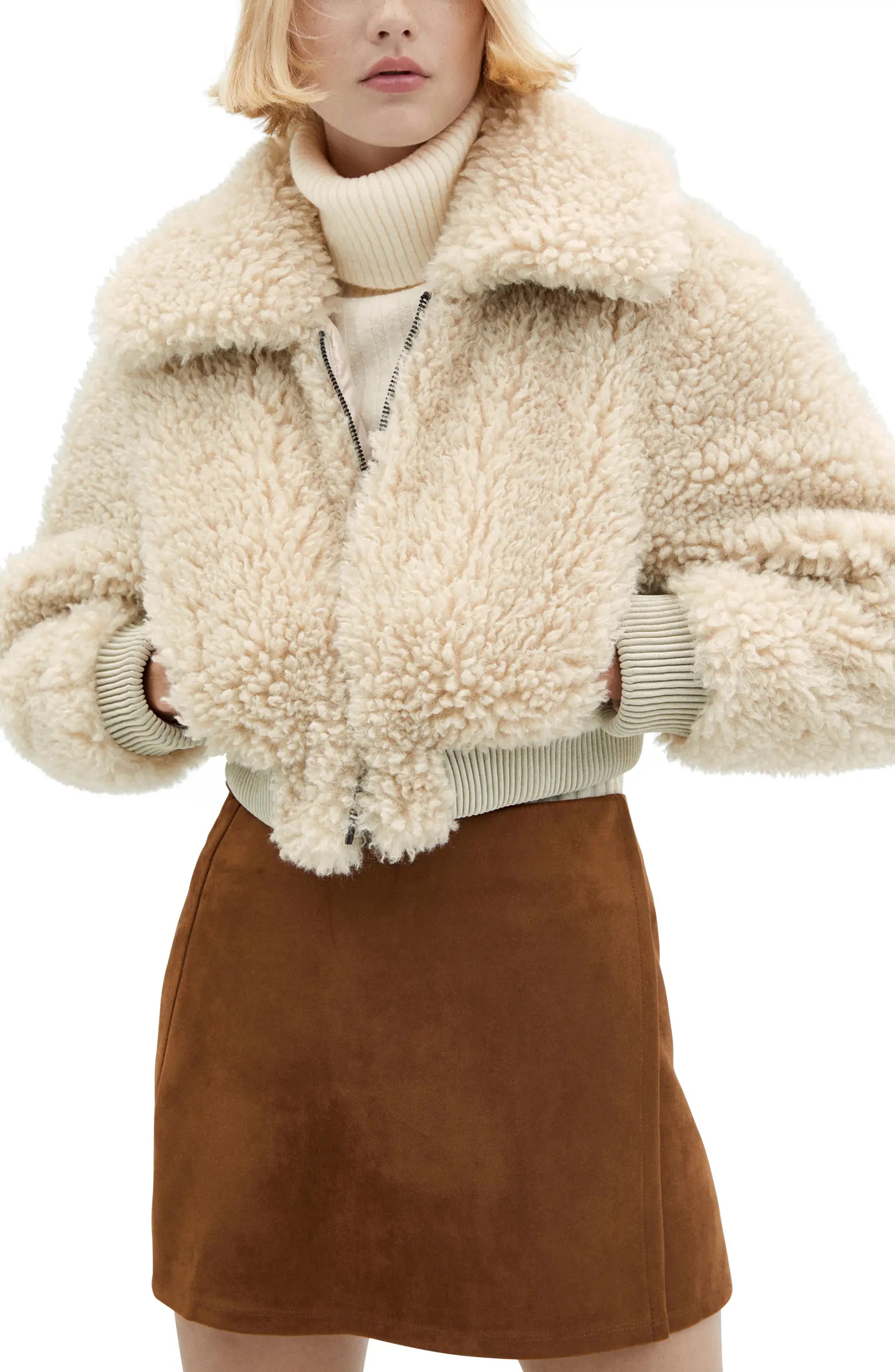 Faux Shearling Crop Aviator Jacket | Nordstrom