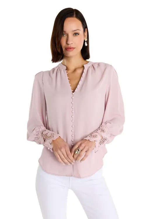 The Noli Shop Blake Lace Sleeve Blouse in Blush at Nordstrom, Size X-Large | Nordstrom