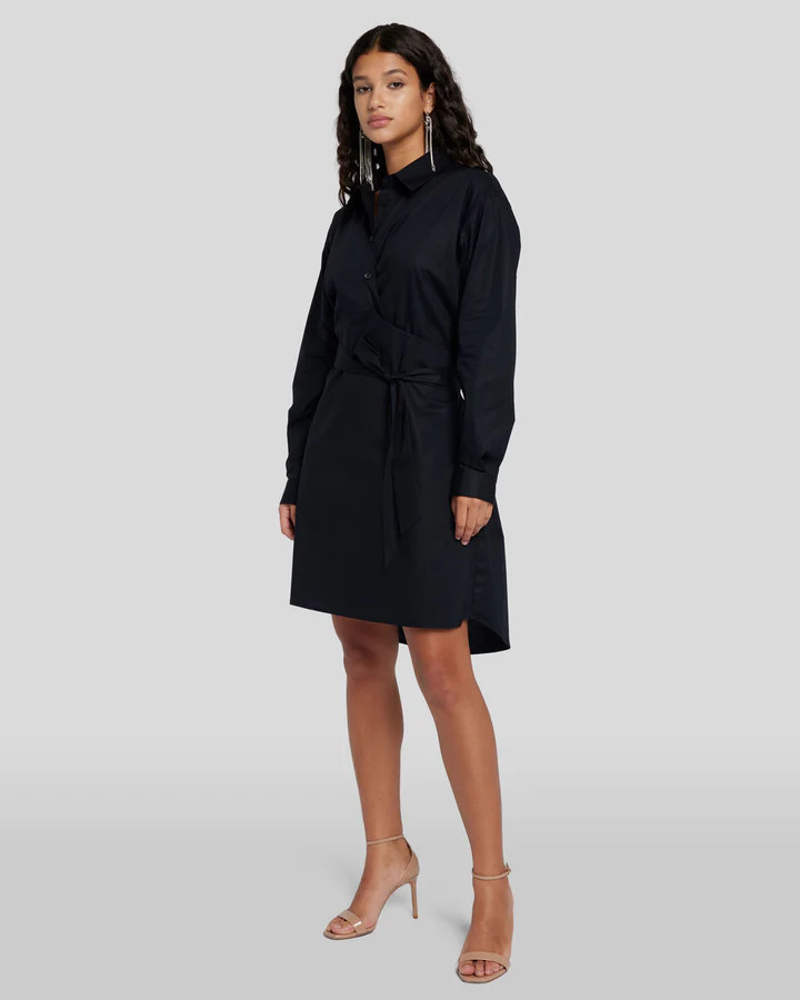 Poplin Shirt Dress in Black | 7 For All Mankind | 7 For All Mankind