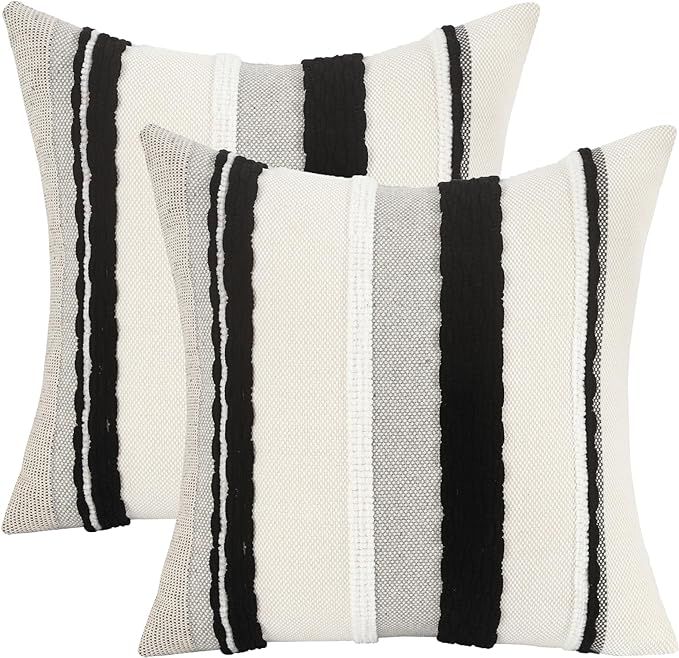Tosleo Boho Throw Pillow Covers 18x18 Inch Set of 2 Black and White Striped Chenille Pillowcases ... | Amazon (US)