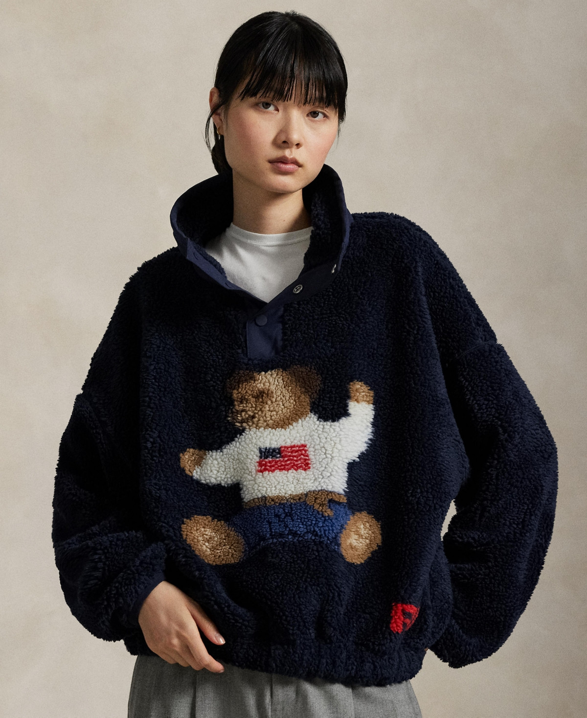 Polo Ralph Lauren Women's Polo Bear High-Pile Fleece Mockneck Sweater - Hunter Navy | Macy's