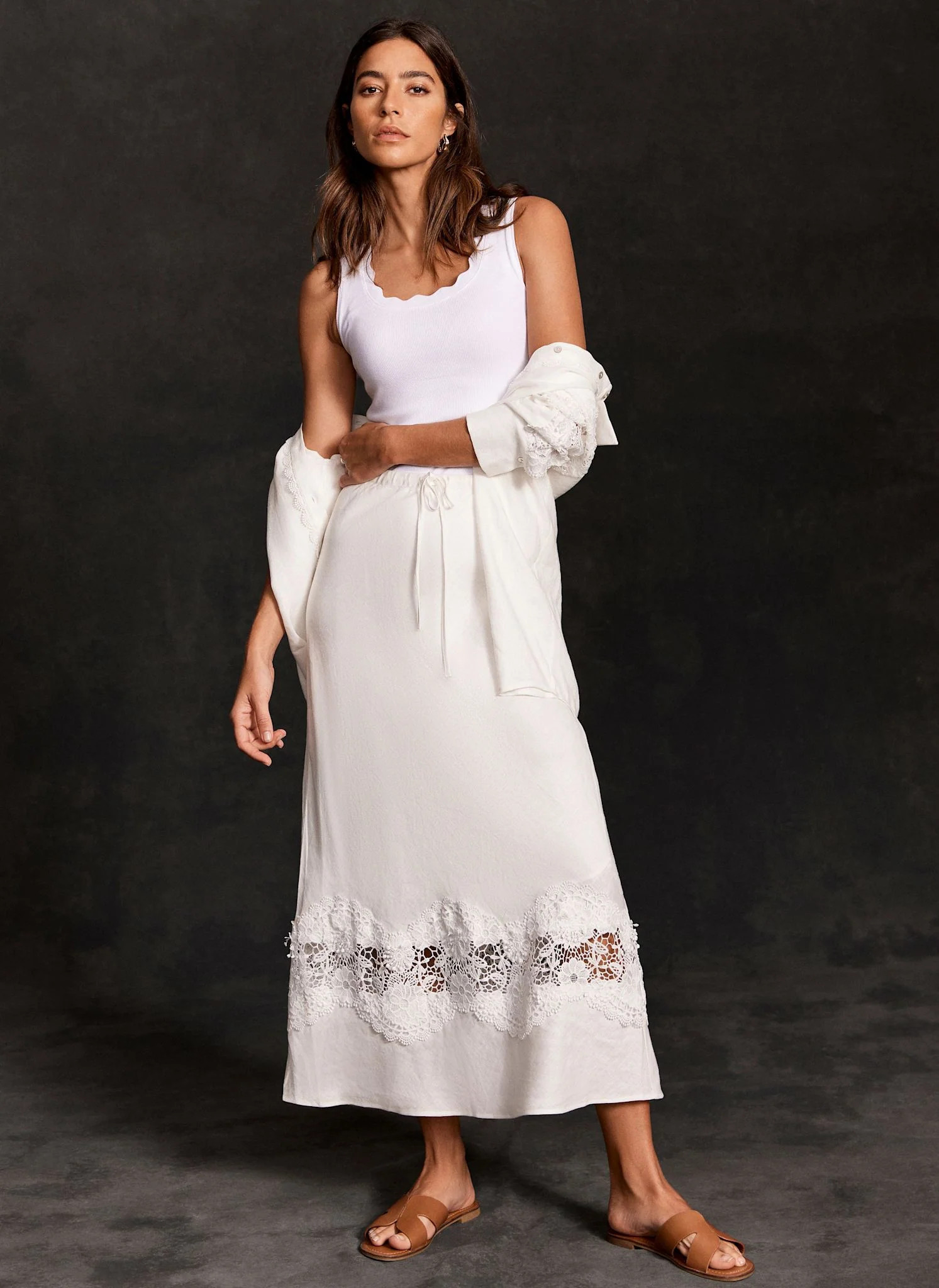 White Linen Lace Maxi Skirt | Mint Velvet