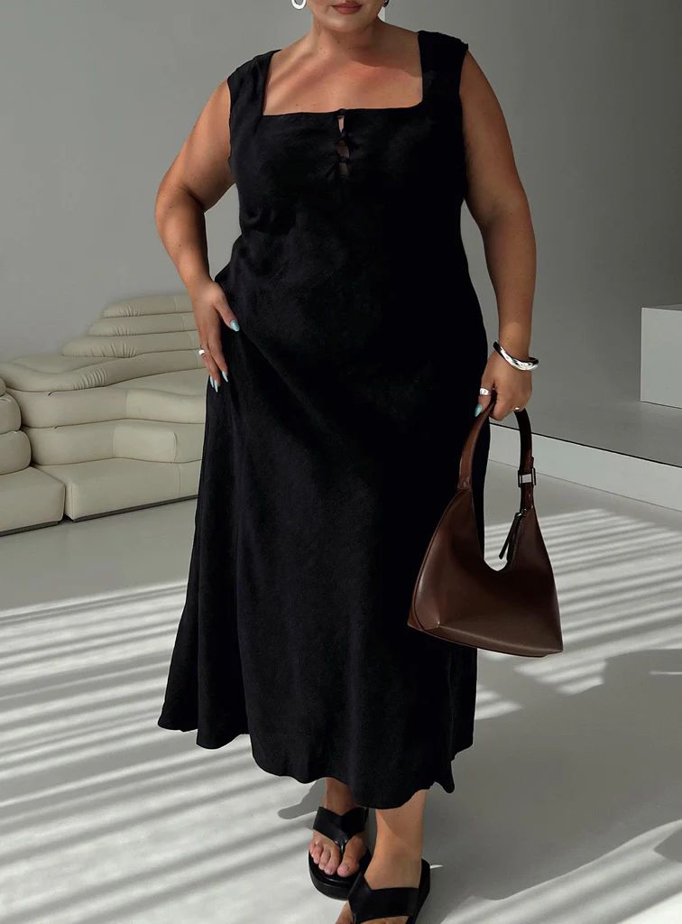 Chosen Girl Linen Blend Maxi Dress Black Curve | Princess Polly US