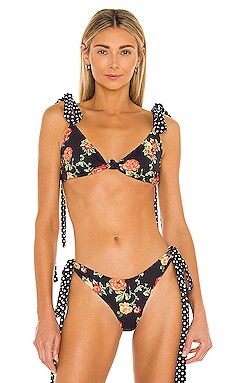 CAROLINE CONSTAS Clem Bikini Top in Black Multi Floral Polka Dot from Revolve.com | Revolve Clothing (Global)