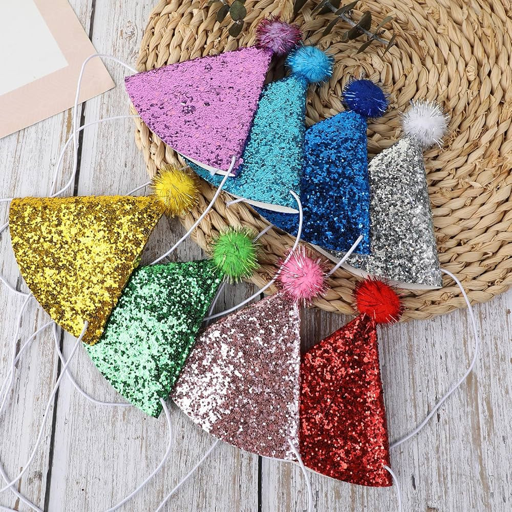 8pcs Mini Party Hats for Stuffed Animals Glitter Mini Party Hats Cat Birthday Hat Animal Party Bi... | Amazon (US)