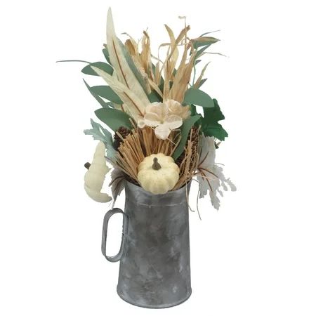 Way to Celebrate Harvest Tin Pitcher Flower Pot, Creme Pumpkin | Walmart (US)