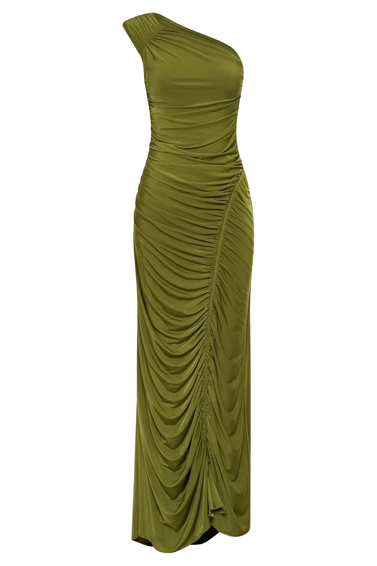 Capri Gathered Slinky Maxi Dress - Vintage Olive | Meshki (APAC)