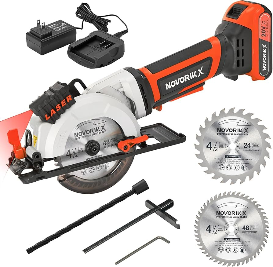20V Mini Circular Saw Cordless 4-1/2" with Laser 3400RPM, 2 Saw Blades with Rip Guides, Max Cutti... | Amazon (US)