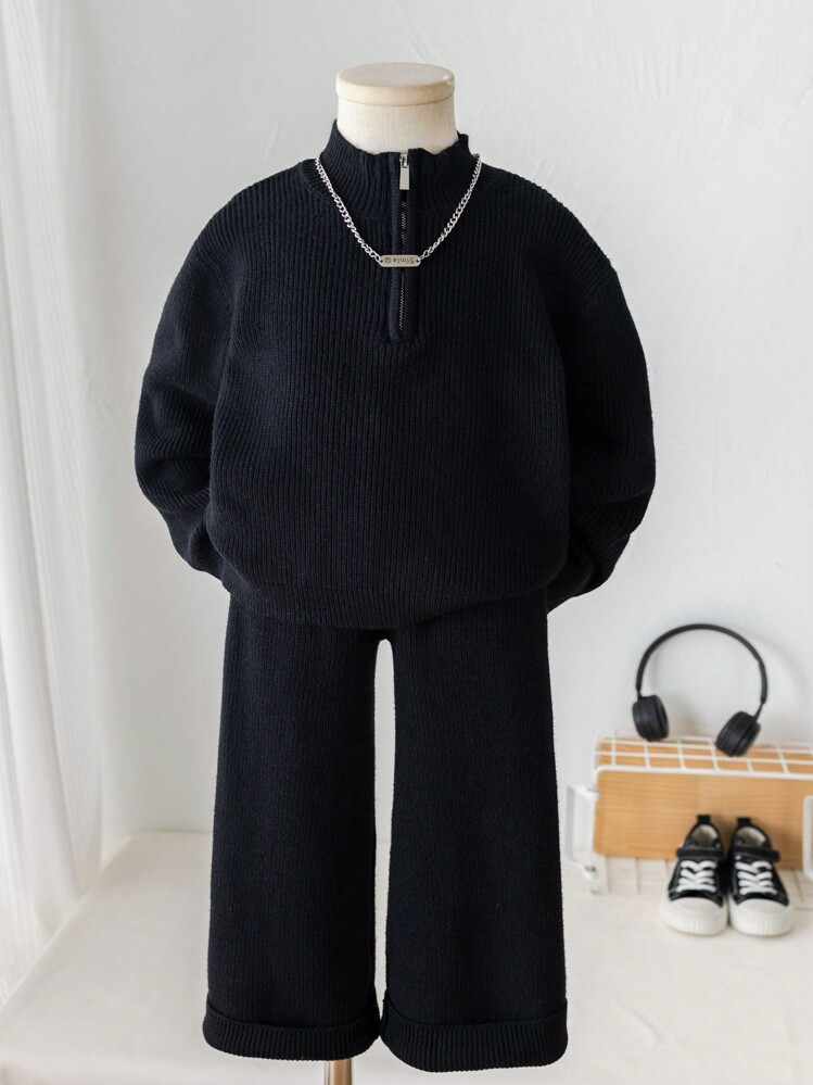 2 Stücke Kinder Kleine Jungen Lässiger Sportlicher Raglan Reißverschluss Pullover und Gestrick... | SHEIN