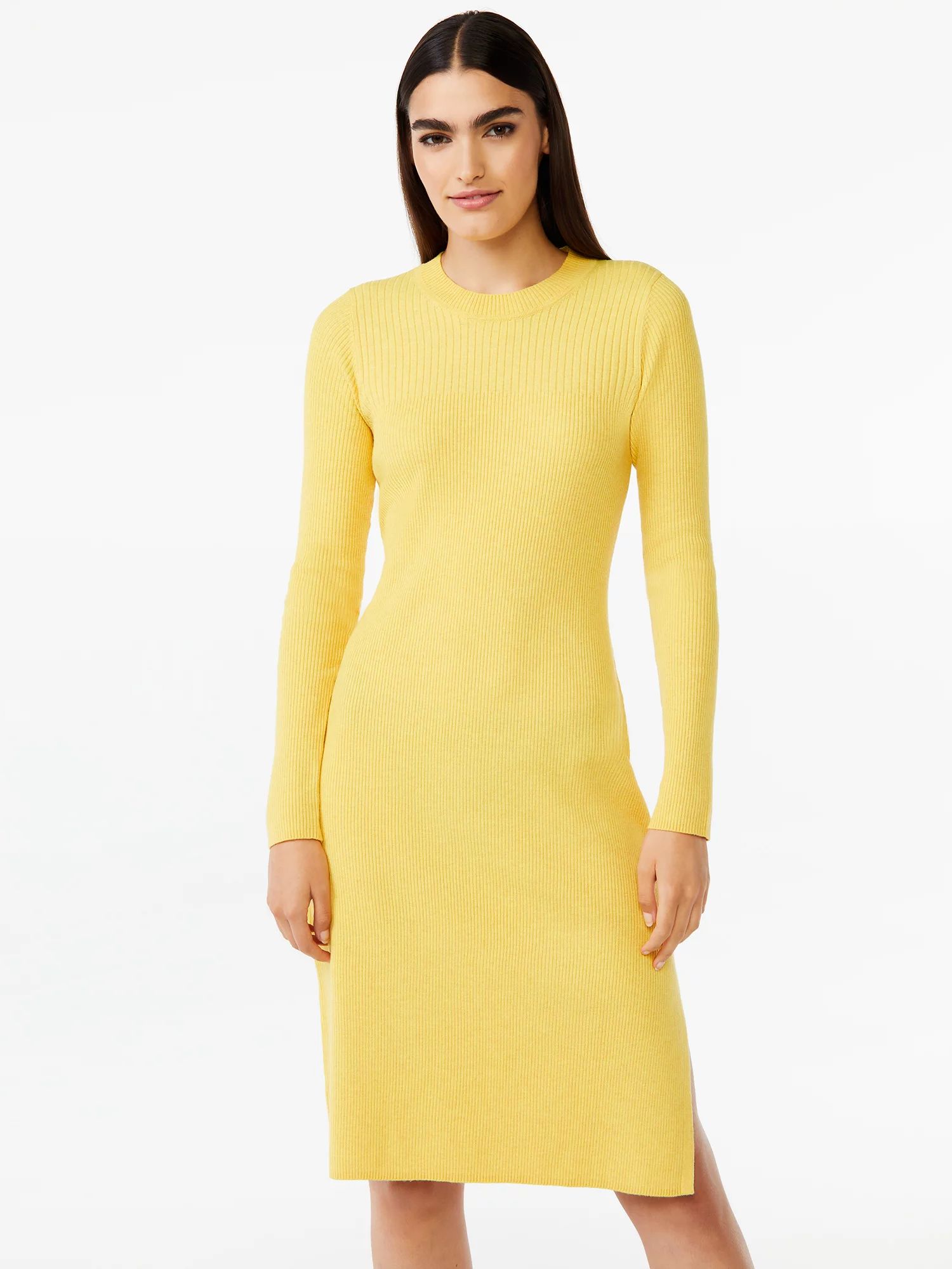 Free Assembly Women's Mixed Rib Sweater Midi Dress with Long Sleeves | Walmart (US)