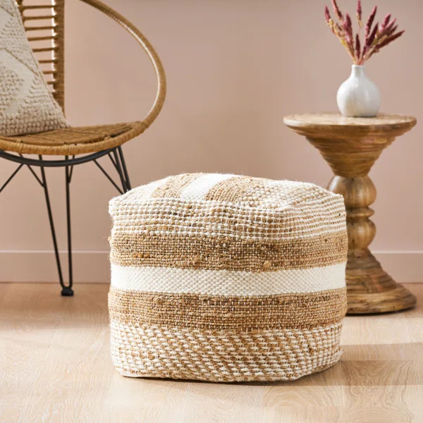 Bartow 16'' Wide Square Striped Pouf Ottoman | Wayfair North America