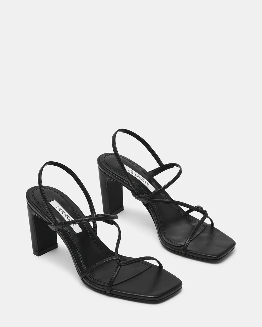 VINETIA Black Leather Strappy Square-Toe Women's Block Heel | Steve Madden (US)
