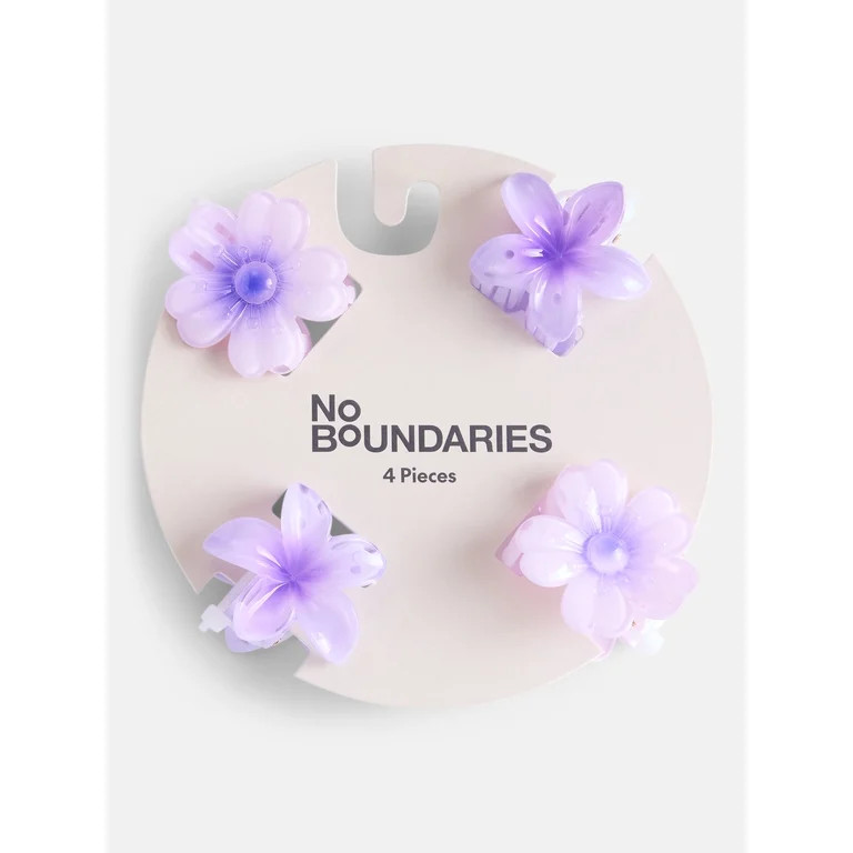No Boundaries Mini Flower Hair Claw Clips Set, 4-Pack, Women's, Purple | Walmart (US)