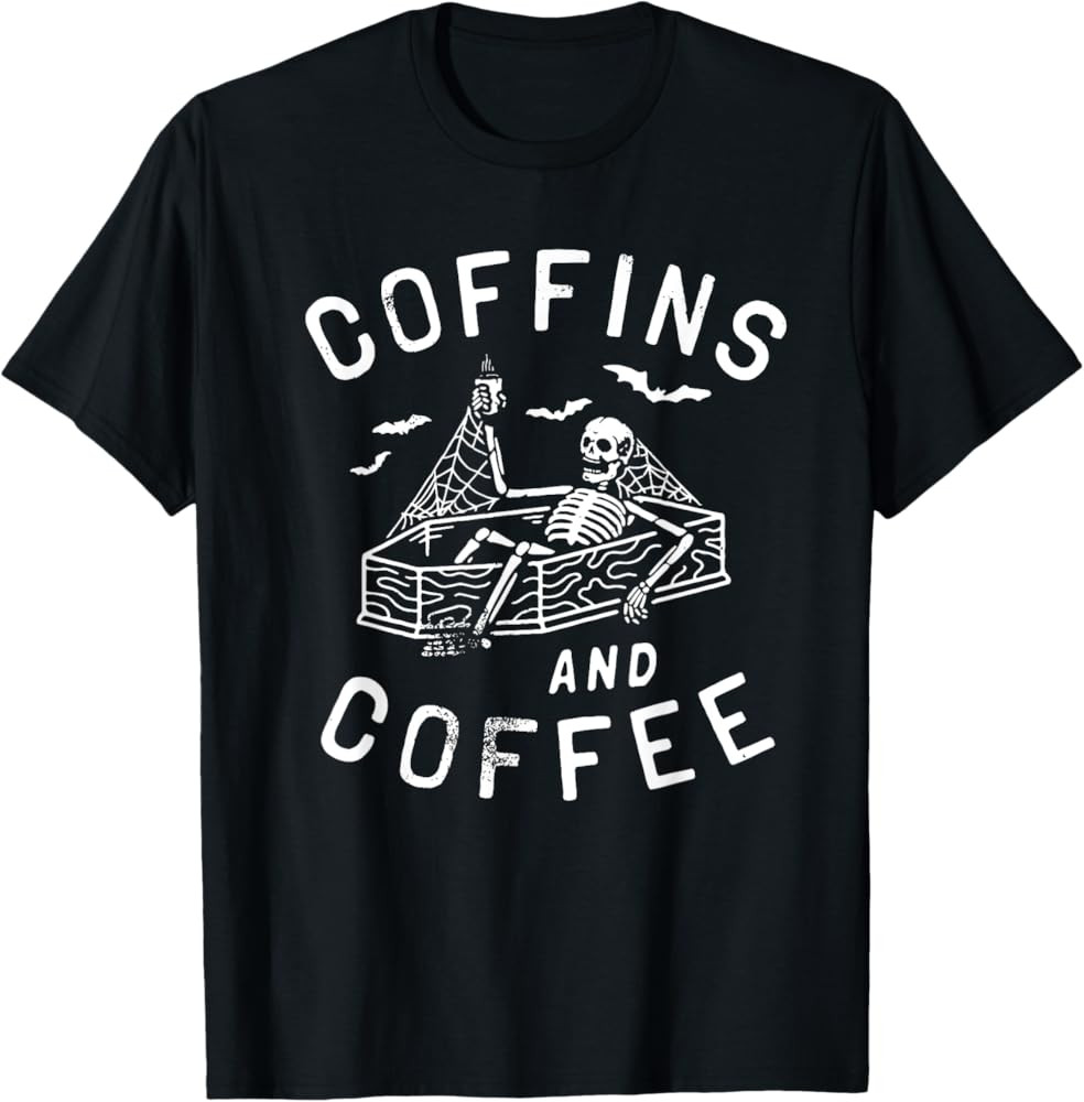 Coffins And Coffee Funny Skeleton Vintage Halloween Vibes T-Shirt | Amazon (US)