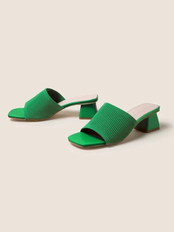 Fashion Green Mule Sandals For Women, Knit Detail Chunky Heeled Sandals  SKU: sx2204214359228602(... | SHEIN