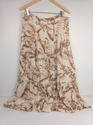 Anko Sz 16 Tiered Skirt Womens Cream Brown Floral A-Line Elastic Waist Viscose | eBay AU