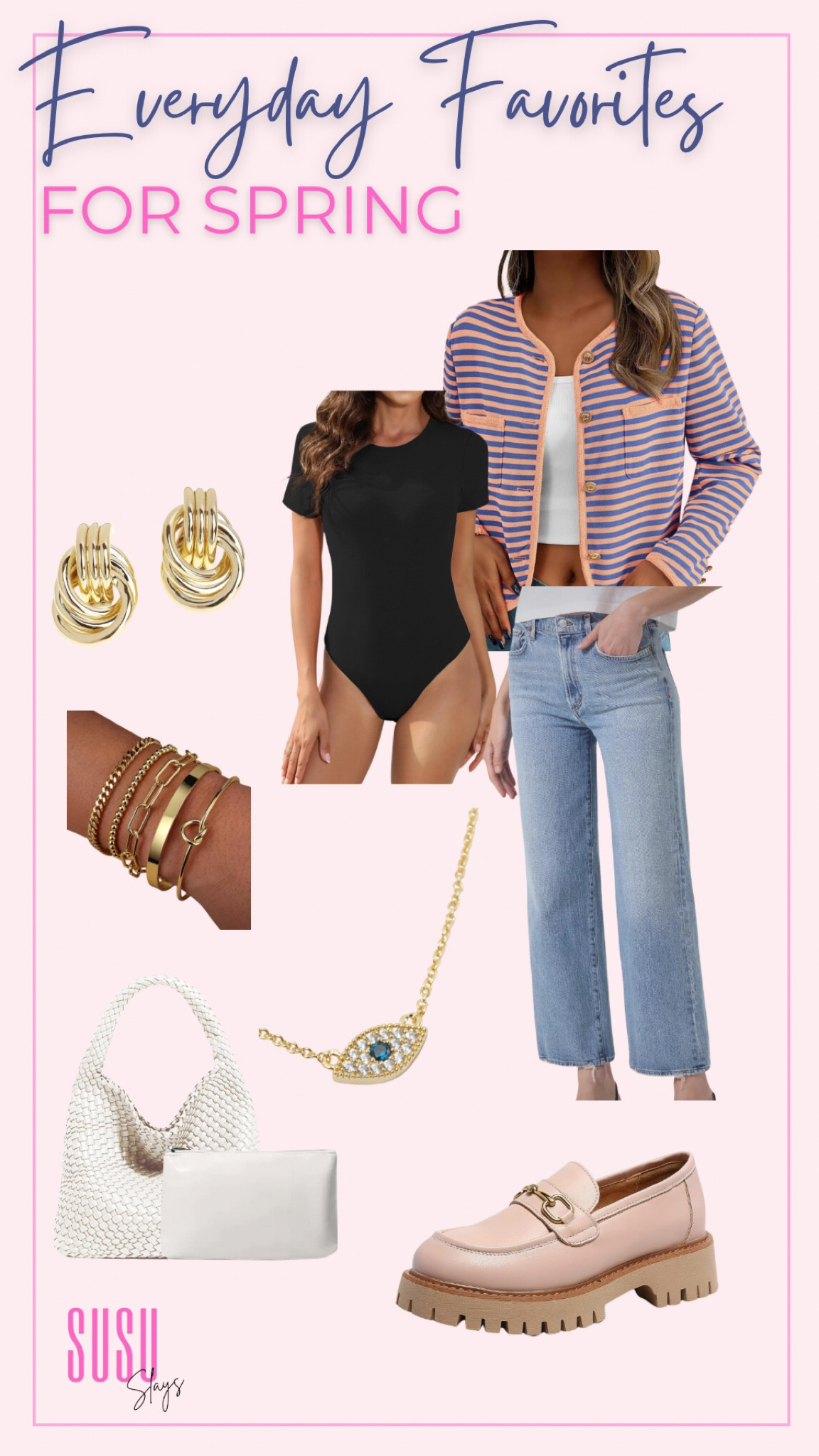 Here’s a great spring outfit! So many great basics for spring. 

Bodysuit, quilted jacket, gold jewelry 

#LTKMostLoved #LTKstyletip #LTKSeasonal