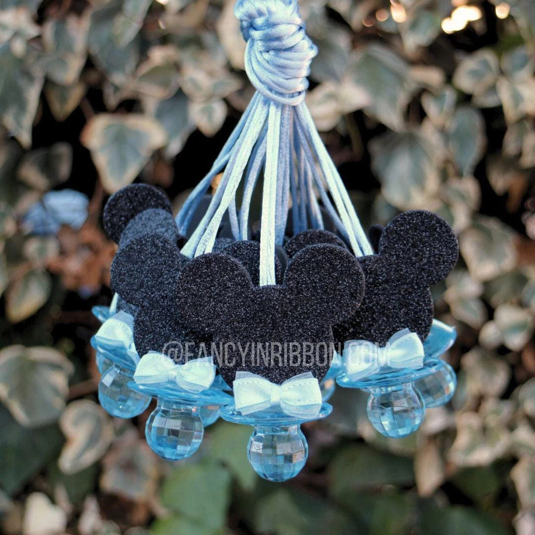12 Baby Blue Bow Mouse Themed Baby Shower Pacifier Necklaces - Baby Shower Games - Party Decorati... | Etsy (US)