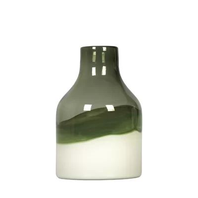 Gradient Hand Blown Art Glass Table Vase Casamotion Color: Olive Green/White, Size: 14.2" H x 5.43"  | Wayfair North America