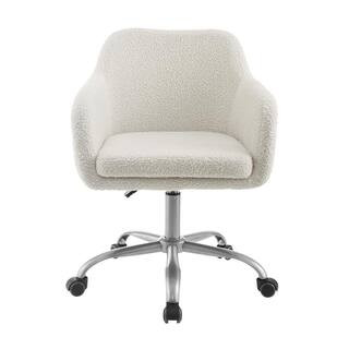 Barnes Cream Sherpa Upholstered 17 in. - 21 in. Adjustable Height Office Chair | The Home Depot