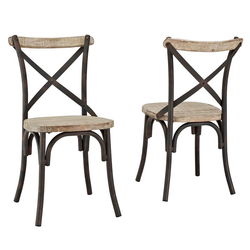 Set of 2 Industrial Farmhouse Wood Metal Dining Chairs Brown - Saracina Home | Target