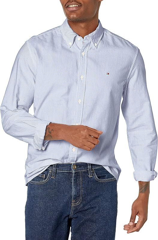 Tommy Hilfiger Men's Long Sleeve Button Down Oxford Shirt in Custom Fit | Amazon (US)