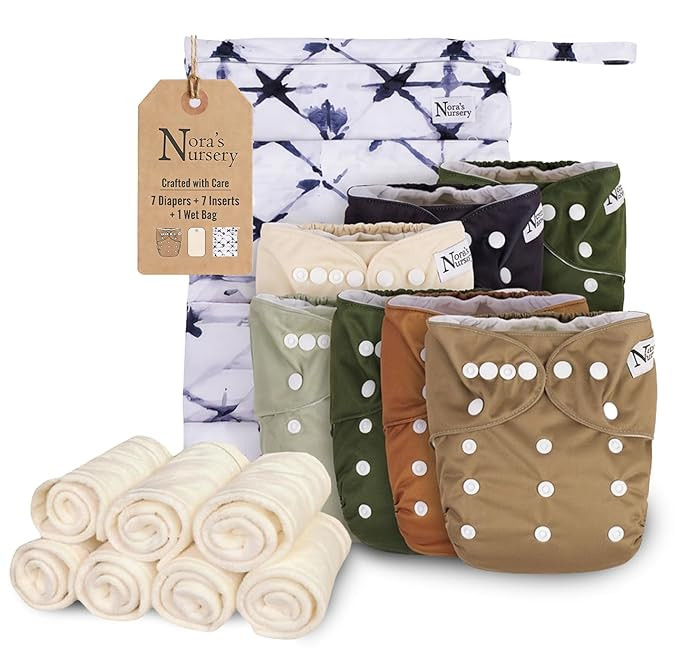 Nora's Nursery Cloth Diapers for Babies (Down to Earth) – 7 Adjustable Baby Reusable Diapers, 7... | Amazon (US)