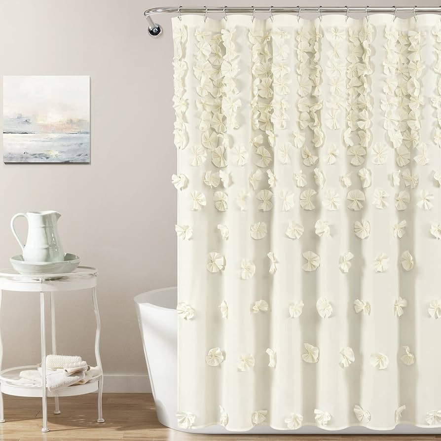 Lush Decor Riley Shower Curtain, 72" W x 72" L", Ivory - Luxury Shower Curtain With Bows - Charmi... | Amazon (US)