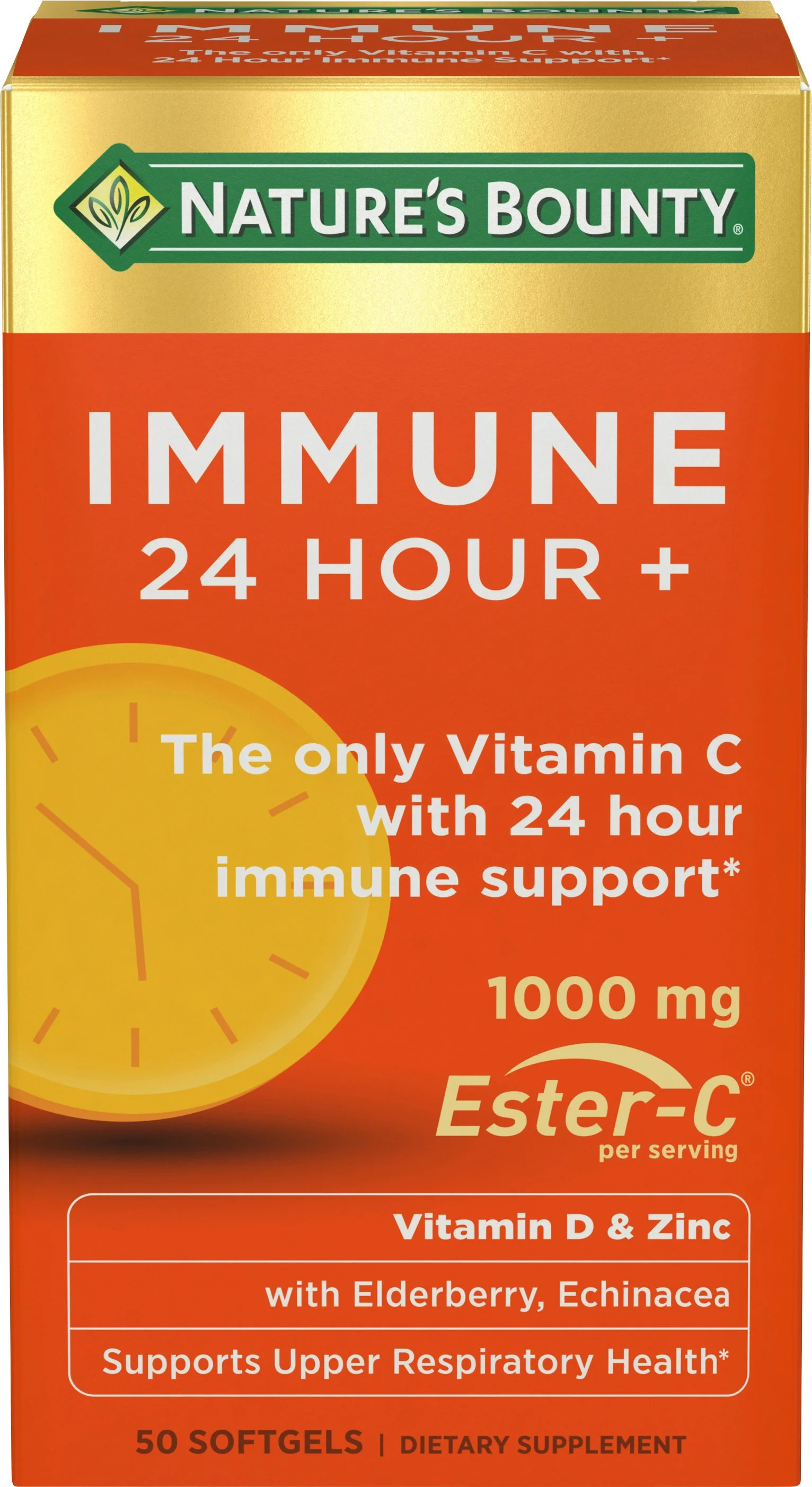 Nature's Bounty Immune 24 Vitamin C, D & Zinc for Immune Support, 1000 mg Softgels, 50 Count - Wa... | Walmart (US)