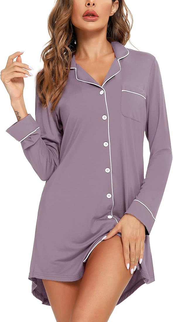 Anjue Pajama Nightgowns for Women Button Down Pajamas Tops Short/Long Sleeve Sleepwear Sleep Shirts  | Amazon (US)