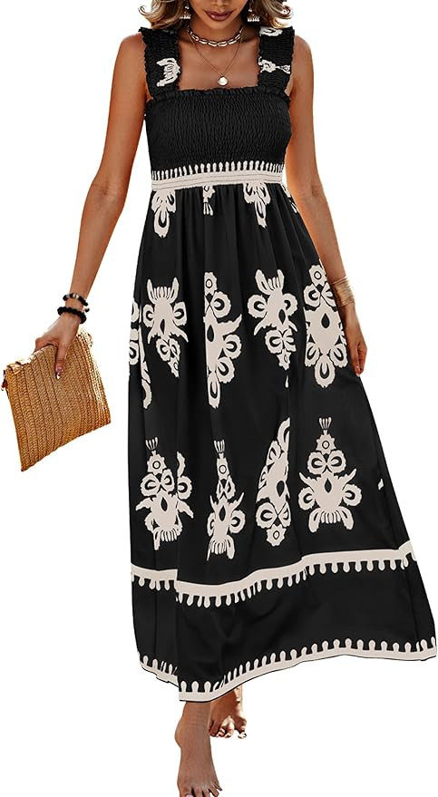 PRETTYGARDEN Womens Summer Boho Maxi Dress 2026 Casual Sleeveless Square Neck Floral Aline Smocke... | Amazon (US)