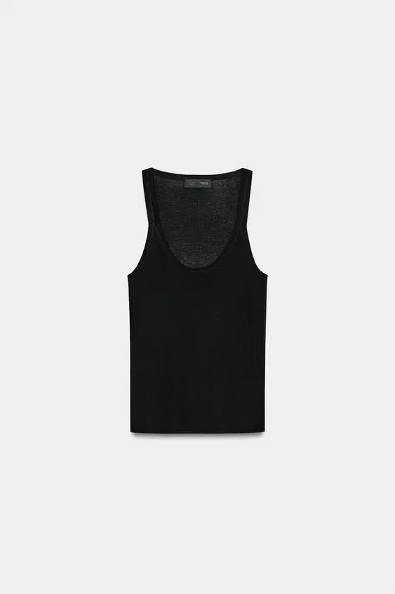 Fine knit top with a round neckline and sleeveless design. | Zara US