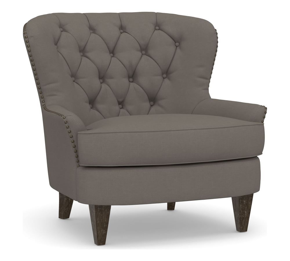 Cardiff Tufted Upholstered Armchair with Nailheads | Pottery Barn (US)