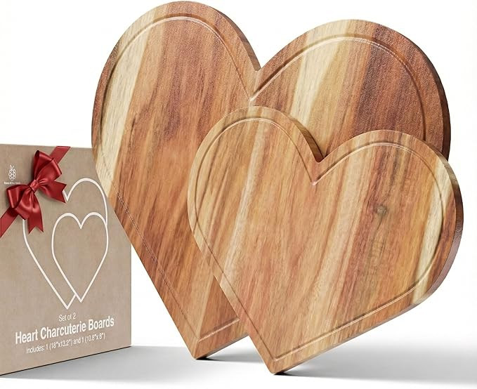 New - Set of 2 Heart Charcuterie Boards - Acacia Wood Cutting Heart Shaped Charcuterie Board, Woo... | Amazon (US)