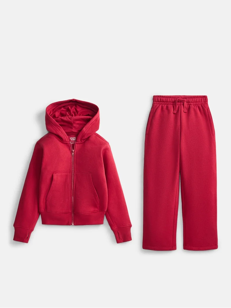 Athletic Works Boys Fleece Zip Hoodie and Sweatpants Set, 2 Piece, Sizes 4-18 & Husky | Walmart (US)