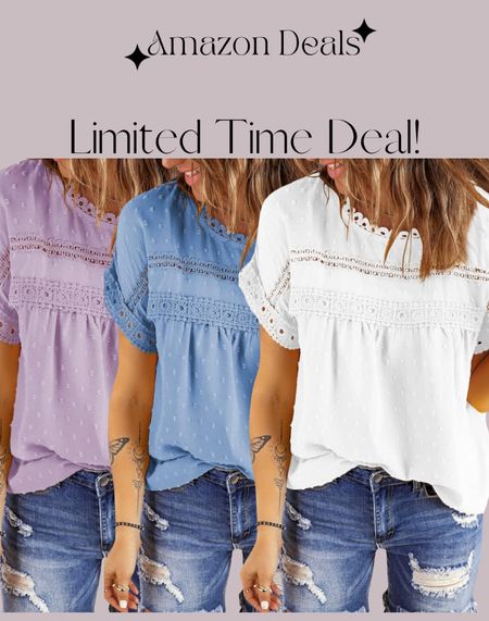 Amazon deals / Dokotoo Womens Summer Tops Crewneck Lace Crochet Short Sleeve Shirts Casual Chiffon Blouses / work wear / work outfit / work top 

#LTKworkwear #LTKsalealert #LTKover40