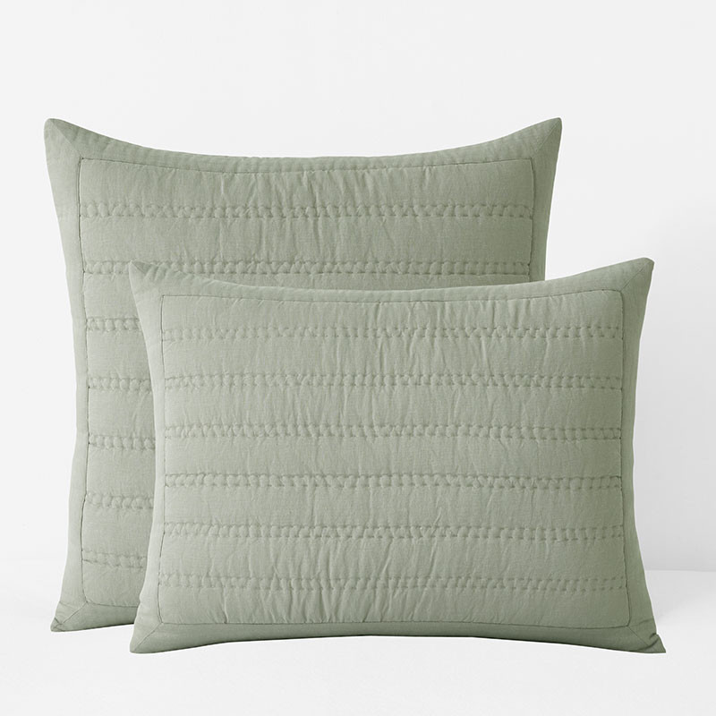 Premium Breathable Washed Linen Solid Quilted Sham - Moss, Standard | The Company Store