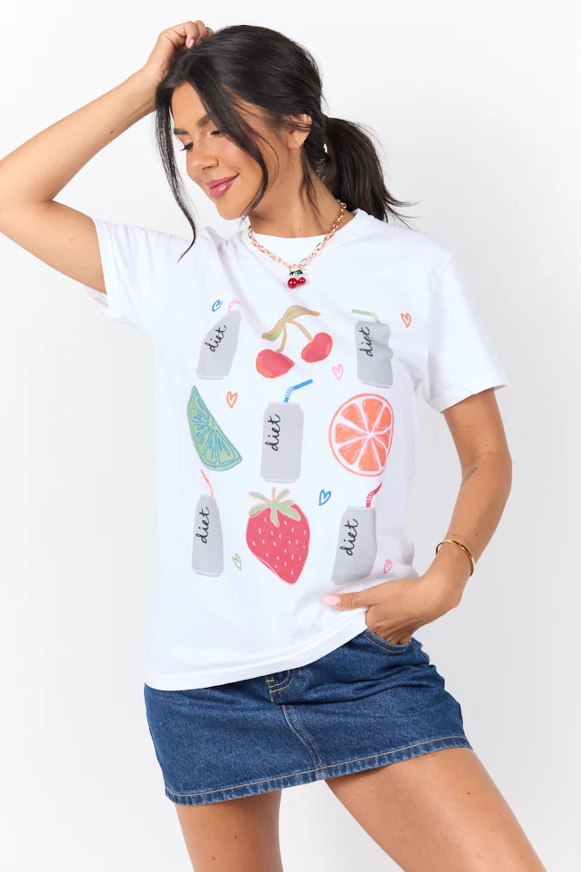 Diet Soda and Fruit White Graphic Tee | Pink Lily