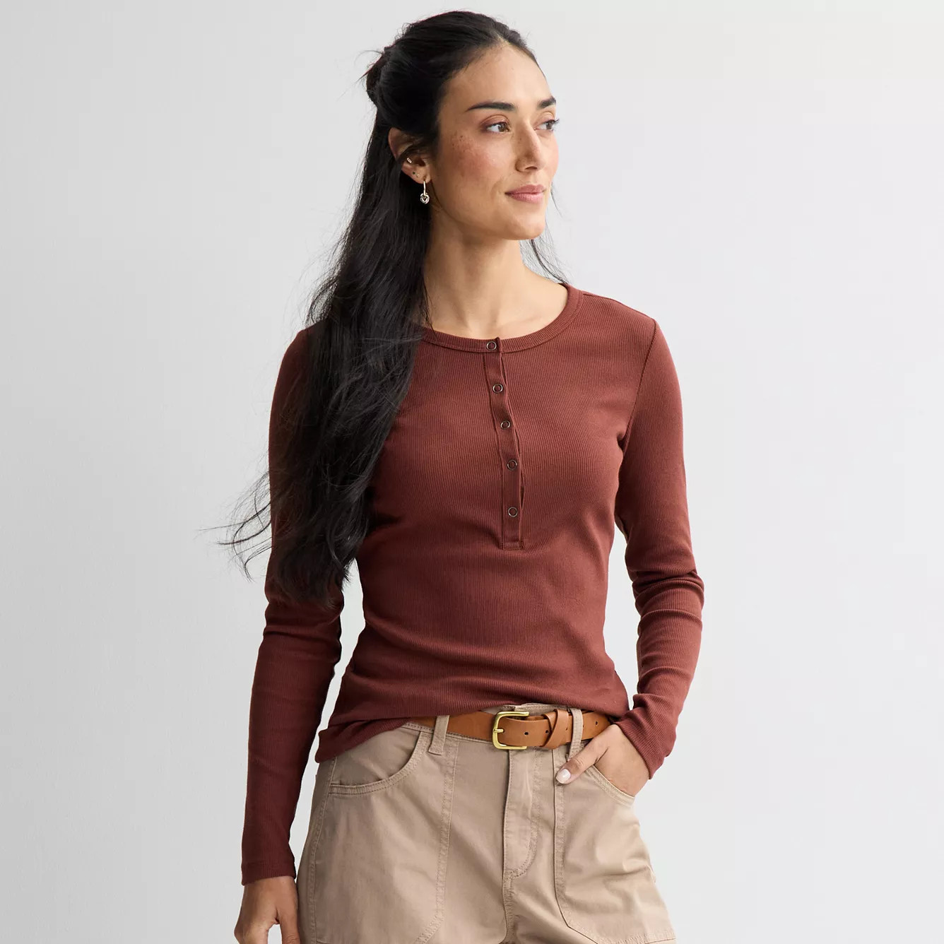 Women's Sonoma Goods For Life® Long Sleeve Crew Neck Henley | Kohl's
